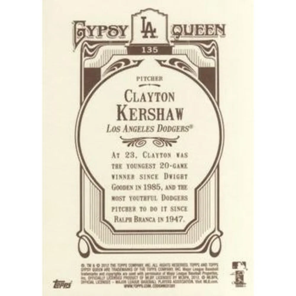 2012 Topps Gypsy Queen Clayton Kershaw # 135a Los Angeles Dodgers